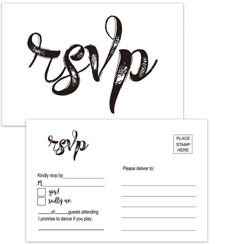 Giftideaworkshop بطاقات RSVP فارغة 50 من Giftideaworkshop، ذات طابع زفاف ريفي، بدون حاجة لأظرف، باللون الأسود - Image 1